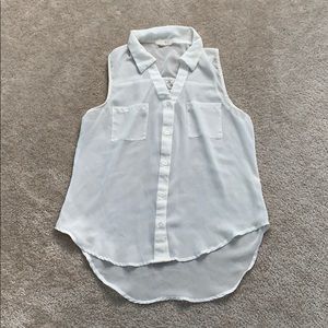 Women’s White Mesh Sleeveless Button Down Blouse